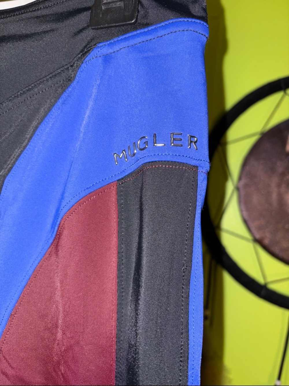 H&M X Mugler Colorblock High-Waist Leggings - Black, Blue & Burgundy L - Picture 4 of 6